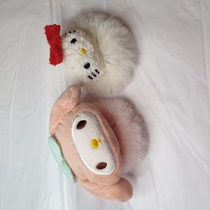 NWOT Sanrio 2 Pc Bundle Faux Fur Plush Scrunchies Hello Kitty My Melody